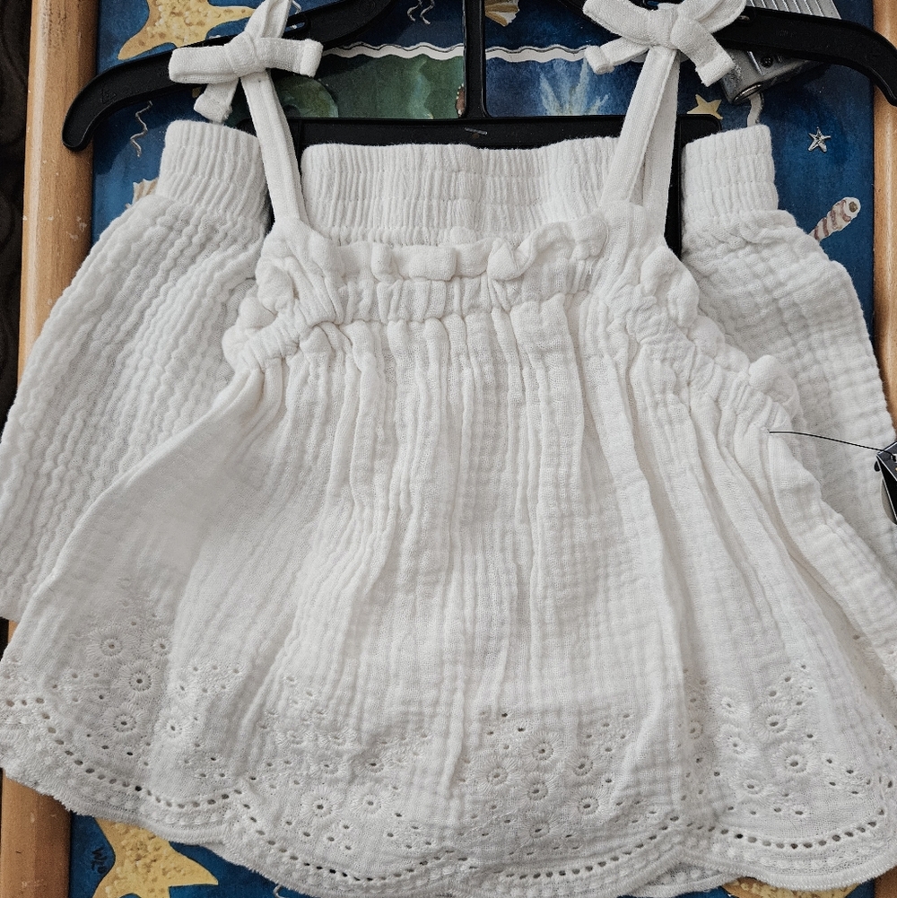 NWT Modern Moments by Gerber 2-piece Cotton Gauze Set Ivory White- 2T Toddler